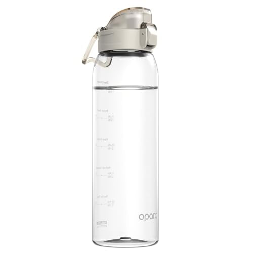 Opard Zip 32oz Plastic Water Bottle Dishwasher Safe, Leakproof Flip-Top Lid, BPA Free Tritan, Wide Mouth Reusable Sports Water Bottle for Gym Hiking Commuting Outdoor Travel and School - color: Clear Cream, style: 32 Ounces