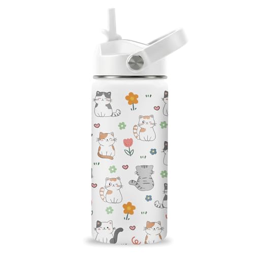 Cat Gifts for Kids, 16oz Cat Water Bottle with Straw Lid, Stainless Steel Insulated Tumbler for Girls, Cats Lovers Present for Kids Teen Girls Boys Women - color: Cat