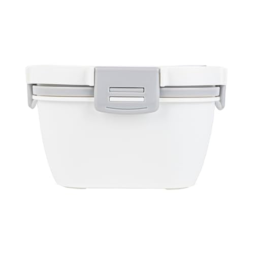 Restaurantware-Bento Tek 57.5 Ounce Bento Box, 1 Reusable Lunch Container - With Fork And Knife, Does Not Contain BPA, White And Gray Plastic Reusable Lunch Box, Microwavable, Dishwashable - size: 1 Count, style: 58 oz - White