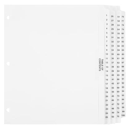 Exhibitindexes® Numbered Dividers 1-100 Punched - AVE Style Bold Tabs - Side Collated Exhibit Tabs - Made in The USA | Letter Size - 1-100 - Sets - size: 8.5 X 11