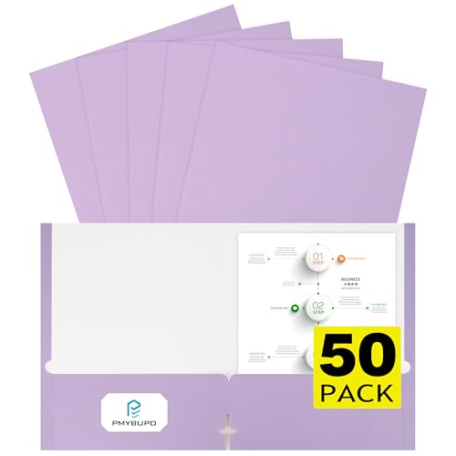 pmybupo 50 Pack Purple Folders with Pockets,Heavy Duty Paper Colored File Folders,2 Pocket Folders,Back to School Supplies - color: 2567u