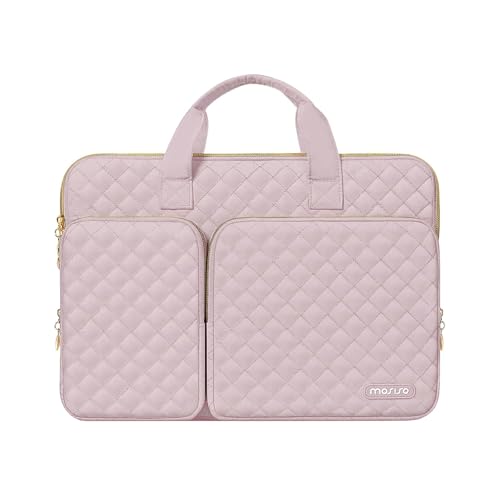 MOSISO 360 Protective Laptop Case 13.3 inch, 13-13.3 inch Laptop Sleeve Compatible with MacBook Air/Pro 13/Pro 14,HP Dell ASUS Lenovo, Square Quilted Bag Cover with 2 Pockets&Handle&Belt, Pink - color: Pink, size: 13.3 inch