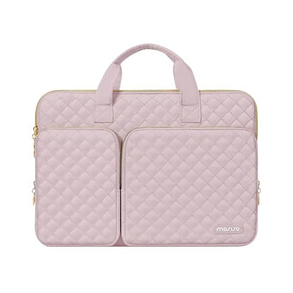 MOSISO 360 Protective Laptop Case 13.3 inch, 13-13.3 inch Laptop Sleeve Compatible with MacBook Air/Pro 13/Pro 14,HP Dell ASUS Lenovo, Square Quilted Bag Cover with 2 Pockets&Handle&Belt, Pink - color: Pink, size: 13.3 inch