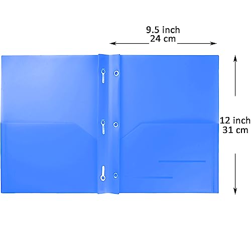 Youngever 6 Pack Heavy Duty Plastic Two Pocket Folders with 3 Prongs, Metal Prongs Fastener, Heavy Duty Plastic 2 Pocket Folder (Blue) - color: Blue