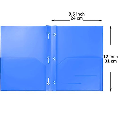 Youngever 6 Pack Heavy Duty Plastic Two Pocket Folders with 3 Prongs, Metal Prongs Fastener, Heavy Duty Plastic 2 Pocket Folder (Blue) - color: Blue