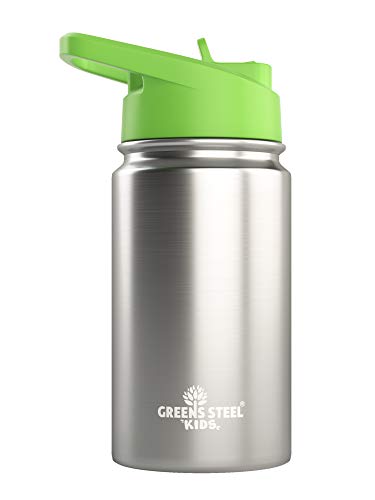 Kids Water Bottle - 12oz Stainless | Leak Proof With Straw & Handle | 24 Hours Cold | Insulated, Double Wall Stainless Steel | Easy Sip Toddler Cup | Child's Flask | Eco Friendly - color: Steel