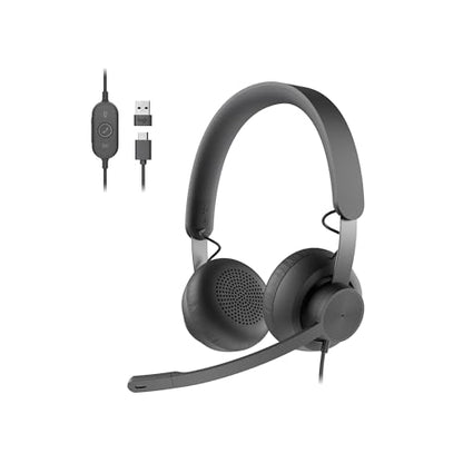 Logitech Zone 750 Wired On-Ear Headset with Advanced Noise-canceling Microphone, Simple USB-C and Included USB-A Adapter, Plug-and-Play Compatibility for All Devices - size: One Size