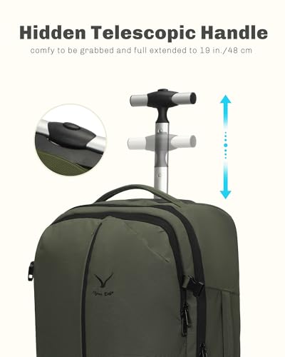 Hynes Eagle 2 in 1 Travel Backpack Set Rolling Backpack with Wheels Carry on Luggage 43L with Personal Item Bag for Men Women 17 inches Laptop Backpack Dark Green - color: Dark Green