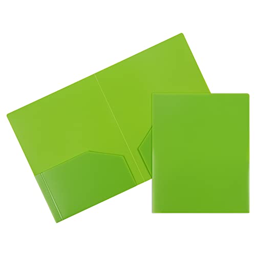 JAM PAPER Heavy Duty Plastic 2 Pocket Extra Tough School Folders - Lime Green - 6/Pack - color: Lime Green, size: 6 Per Pack