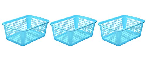 YBM HOME Plastic Perforated Storage Basket Bin Office Drawer, Shelf Desktop Countertop Tray Organizer 32-1184 (3, Blue) - color: Blue