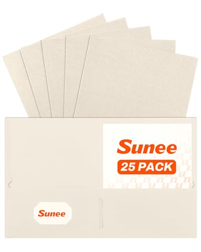 SUNEE Folders with Pockets (25 Pack, Warm Beige), 2 Pocket Folders Fit Letter Size, Paper File Folder for School Office Home Business, Textured Paper - color: Warm Beige, style: 25-Pack