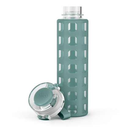 Ello Syndicate 20 oz Reusable Glass Water Bottle – All-Glass Chug Spout for Pure Drinking Experience, Leak Proof One-Touch Flip Lid, Silicone Sleeve, BPA-Free, Dishwasher Safe - color: Alligator