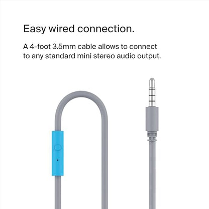 Belkin SoundForm Mini Kids Wired Headphones with Built-in Microphone & Fun Stickers, 85dB Safe Volume Limit – for Online Learning, Travel, Compatible w/iPhone 15, iPad, Galaxy S23, & More - Blue - color: Blue, style: Wired