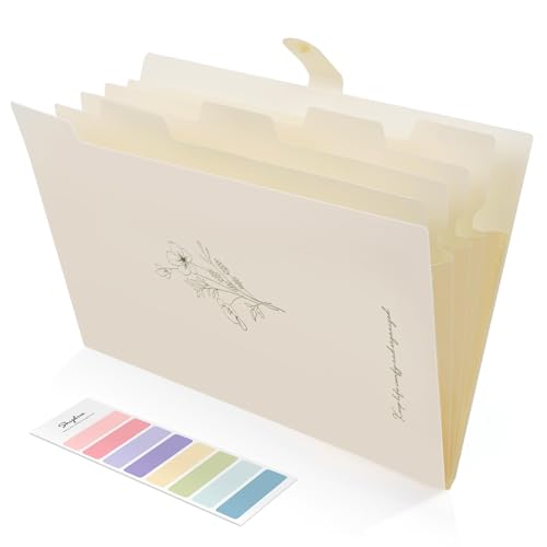 SKYDUE Expanding File Organizer with 5 Pockets, Accordion File Folders with Labels, Portable Document Paper Bill Receipt Organizer, Home College School Office Supplies, Letter Size,Apricot - color: Apricot