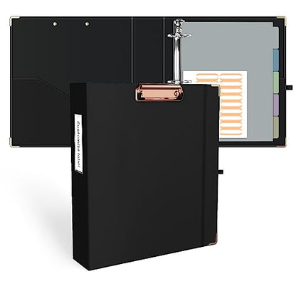 Ospelelf 3 Ring Binder, 2 Inch, Cute Letter Size (11" x 8.5") with 5 Tab Dividers, File Folder Labels and Low Profile Clipboards, Black for School and Office Supplies - color: Black, size: 2in（Letter Size）