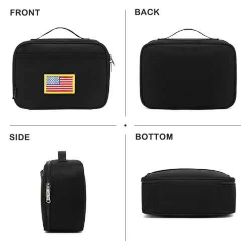 FlowFly Kids Lunch box Insulated Soft Bag Mini Cooler Back to School Thermal Meal Tote Kit for Girls, Boys, Black Free USA Flag Patch Included - color: Black With Flag