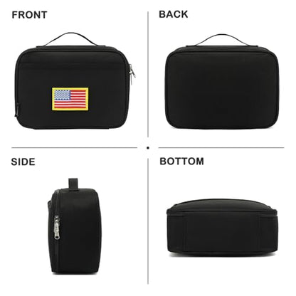FlowFly Kids Lunch box Insulated Soft Bag Mini Cooler Back to School Thermal Meal Tote Kit for Girls, Boys, Black Free USA Flag Patch Included - color: Black With Flag