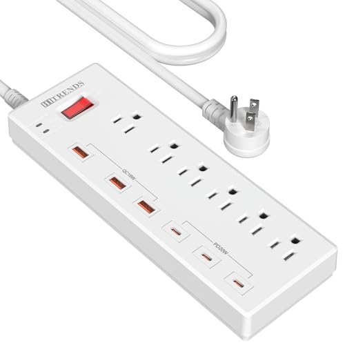 HITRENDS Surge Protector Power Strip with 6 Outlets & 6 USB Ports (3 USB-C 20W PD + 3 USB-A 18W), 45° Angled Plug 6FT Extension Cord, 1625W ETL Listed for Home Office - size: 6FT-（6 Outlets & 6 USB）