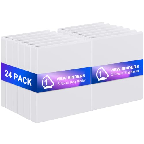 ViVin 1 Inch Binders 3 Ring, Slant D Ring Binder, 24 Pack Bulk, White | PVC-Free, Fits 225 Sheets of 8.5'' x 11'' Paper, Clear View Cover, 2 Interior Pockets, Office Home School Use - color: White, size: 1 Inch, style: 24 Pack