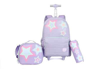 Purple Kids Rolling Backpacks for Girls 8-12 (STARS PURPLE) - color: Starts Purple