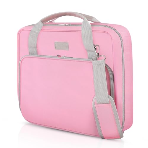 SKYDUE Zipper Binder 3 Inch D-Ring School Binder, Oxford Fabric School Organizer Holds 700+ Sheets, Fits 13.3" Laptop, Water-Resistant, Handle & Shoulder Strap, 14"x13" – School Supplies, Pink - color: Pink, size: 3 Inch
