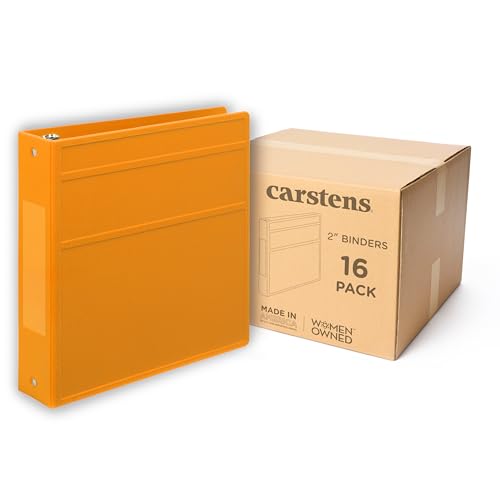 Carstens 2-Inch Heavy Duty 3-Ring Binder - Side Opening, Mango, Durable Plastic, No-Gap Rings, Waterproof Cover No Pockets, Holds 300 Letter-Sized Sheets, BPA-Free, Made in USA (2836-00-3R) Case of 16 - color: Orange, size: Case of 16