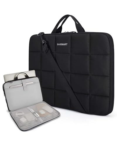 BAGSMART Laptop Case with Handle, Puffy Laptop Sleeve Bag for Women, MacBook Case for Dell, HP, Lenovo, MacBook Air/Pro, 15-15.6 inch, Black - color: Black-Shoulder Strap, size: 15-16 inch