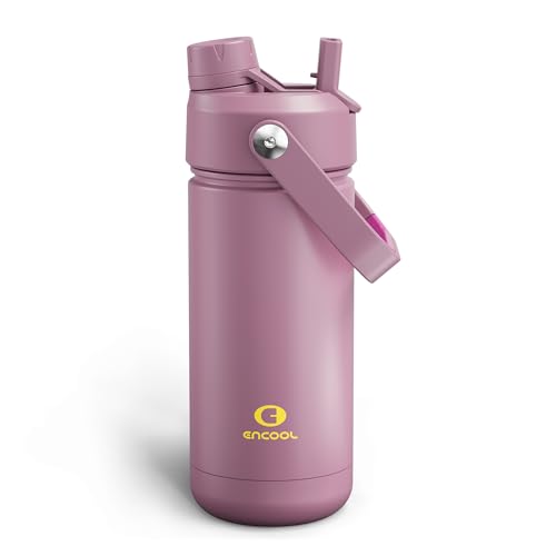 ENCOOL Insulated Water Bottle with Straw Stainless Steel Water Bottle, Leak-Proof, BPA-Free, Double Wall Vacuum Keeps Cold for 24 Hours for Sports, Travel, School (18 oz, Mountbatten Pink) - color: Mountbatten Pink, size: 18 Ounces