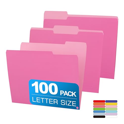 Two Tone Color File Folder 8.5 x 11 Inch,100 Packs Pink File Folders,1/3 Cut Tabs File Folder Letter Size,Manila File Folders for Office,School and Home,Organization - color: Pink, style: 100 Packs