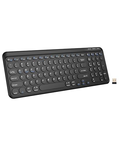 TECKNET Wireless Keyboard Bluetooth & 2.4G USB, Up to 4-Device Connection, USB C Rechargeable Battery, Quiet Typing, Compact Layout, 7° Ergonomic Tilt, Compatible with Windows/Android/iOS, Deep Back - color: Deep Black