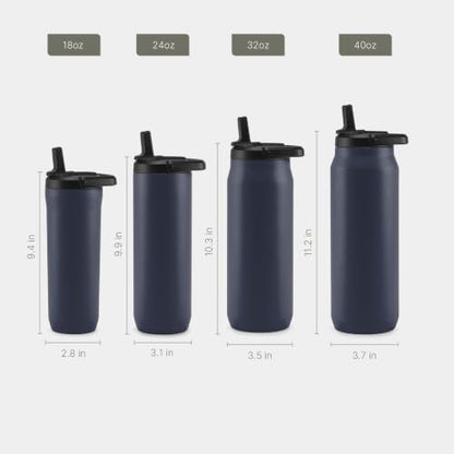 ZULU Base 18oz Kids Stainless Steel Water Bottle with 3 Lids- Straw, Chug, Twist | Double Walled and Vacuum Insulated Metal Thermos | Fits Car Cupholder, Built in Carry Loop, Dishwasher Safe, Navy - color: Galaxy Navy, style: 18oz