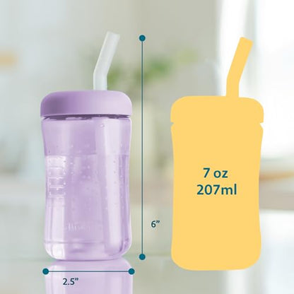 The First Years Squeeze & Sip Toddler Straw Cups - Squeezable Transition Sippy Cup with Silicone Straw - Toddler Feeding Supplies - Pink/Purple/Blue - 7 Oz - 3 Count - Ages 6 Months and Up - color: Pink/Purple/Blue