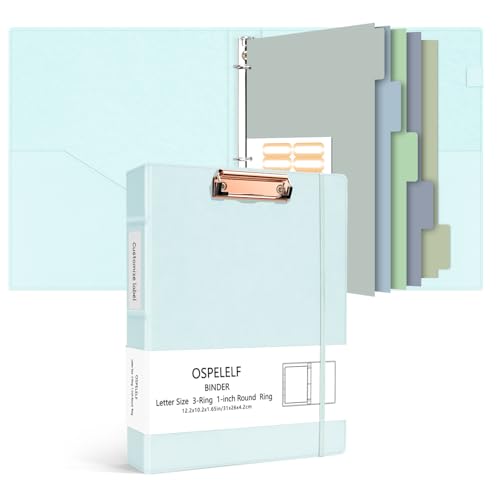 Ospelelf 3 Ring Binder 1 Inch Vintage Hardcover, Leather Binder Organizer for Letter Size, Professional Clipboard Binders with Dividers and Tabs, Blue - color: Blue, size: Letter Size - 1 Inch