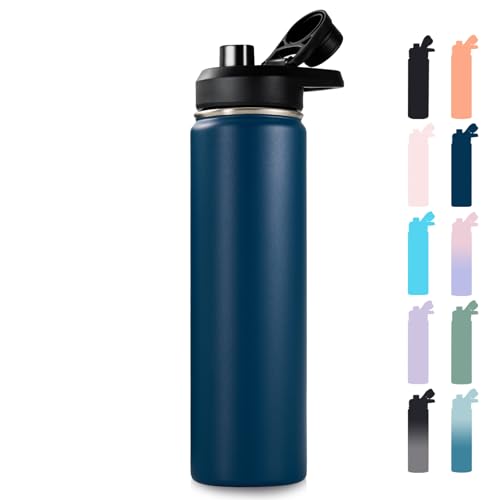 Fijinhom Insulated Water Bottle with Handle, 304 Stainless Steel Water Bottles with Wide Mouth, Double Wall Vacuum Sports Water Bottle, BPA Free, Keep Cold and Hot, 24 Ounces, Navy Blue - color: Navy Blue, size: 24 Ounces