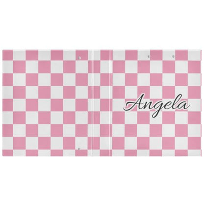 Custom 3 Ring Binder 1.5 Inch Round Rings Pink Checkered Personalized Name Binders Organizer Fashion View Binder with 2 Pockets for School Office Supplies - color: Multi10