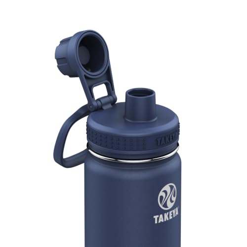 Takeya Actives Stainless Steel Water Bottle, Insulated Spout Lid, Keeps Drinks Cold 24 Hrs, Leakproof, Durable, Dishwasher Safe, Ideal for Gym, Travel, Fits Most Cup Holders, 24 oz/Midnight Blue - color: Midnight, size: 24 Ounces