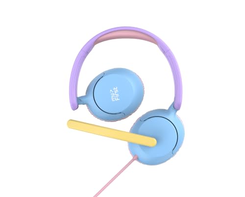 myFirst CareBuds Link W2 Kids Wired Headphones with Microphone, 85dB Volume Limit, 3.5mm On-Ear Headset, Foldable Lightweight Headphones with Rotatable Boom Mic (Cotton Candy Mix) - color: Cotton Candy Mix