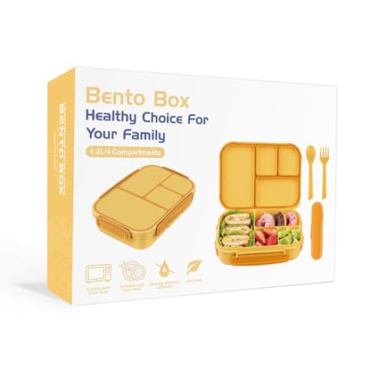 Amathley Lunch Box Kids,Bento Box Adult,Leakproof Lunch Containers for Adults/Kids/Toddler,1200ML-4 Compartments bento Lunch box with Utensil,Microwave & Dishwasher & Freezer Safe (Yellow) - color: Yellow