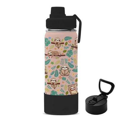Sloth Gifts, 18oz Sloths Water Bottle with 2 Lids (Spout and Straw Lid), Kids Insulated Stainless Steel Sloth Lovers Tumbler Cup, Birthday Gifts for Women Teen Girl - color: Sloth