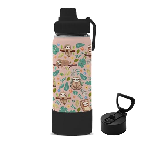 Sloth Gifts, 18oz Sloths Water Bottle with 2 Lids (Spout and Straw Lid), Kids Insulated Stainless Steel Sloth Lovers Tumbler Cup, Birthday Gifts for Women Teen Girl - color: Sloth