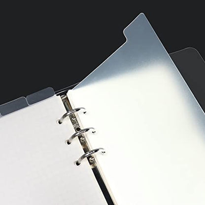 MultiBey Clear A6 Binder Dividers with Top Vertical Tabs, 6-Ring, 8-Tab Set | 6-Hole Transparent PVC Index Divider Sheets for A6 6 Ring Personal Planners, Budget Binder Organization & Journals