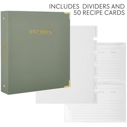 Aesthetic Recipe Binder with Polyester Waterproof Cloth Cover - The Perfect Recipe Book with Plastic Sleeves to Write in Your Own Recipes - Quality Blank Cookbook Binder, Cards incl. - color: Sage Green, size: Medium - 9.5x8.5"