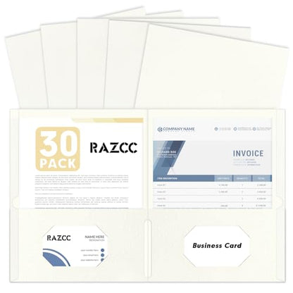 Two Pocket Folders, RAZCC 30 Pack File Folders with Pockets Fit Letter Size Paper, Thick Paper File Folder for School Office Business Home (White) - color: White
