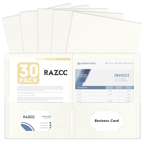 Two Pocket Folders, RAZCC 30 Pack File Folders with Pockets Fit Letter Size Paper, Thick Paper File Folder for School Office Business Home (White) - color: White