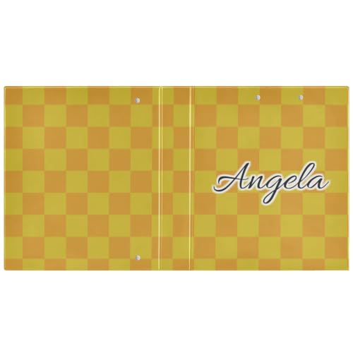 Custom 3 Ring Binder 1.5 Inch Round Rings Orange Yellow Checkerboard Personalized Name Binders Organizer Fashion View Binder with 2 Pockets for School Office Supplies - color: Multi11