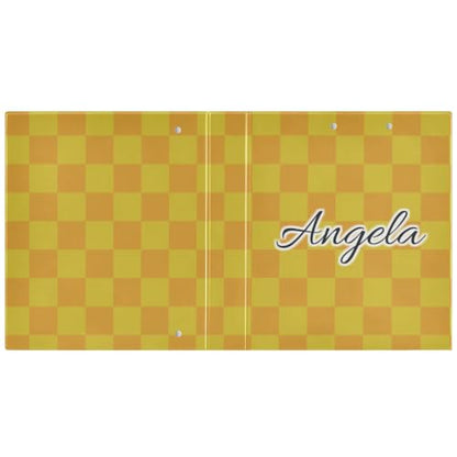 Custom 3 Ring Binder 1.5 Inch Round Rings Orange Yellow Checkerboard Personalized Name Binders Organizer Fashion View Binder with 2 Pockets for School Office Supplies - color: Multi11