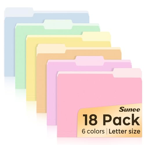 SUNEE File Folders, 18 Pack Manilla Folders 8.5 x 11, Colored Folder Office Organization Home School Folders for Documents Files Paper, 6 Bright Colors - color: Bright Colors
