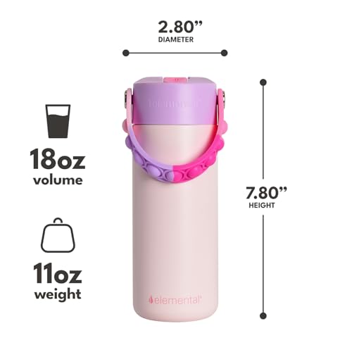 Elemental Insulated Kids Water Bottle, Stainless Steel Water Bottle with Straw Lid & Pop-It Handle, Leak-Proof Water Bottles for School, Boys or Girls, Travelling and Sports, 18oz - Pink Tie Dye - color: Pink Tie Dye