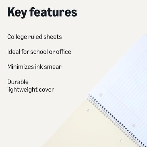 Amazon Basics College Ruled Spiral Notebook, For Work and School, 70 Sheets, 8" x 10.5", Black, 2 pack - color: Black, style: College Ruled 2-pack