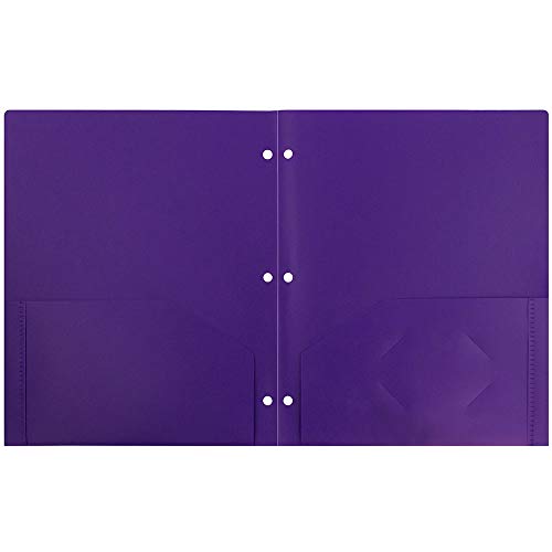 JAM PAPER Heavy Duty Plastic 3 Hole Punch Pocket Folders - Extra Tough School Folders - Purple - 6/Pack - color: Purple, size: 6 Per Pack